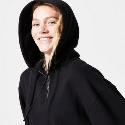 Bluza z kapturem damska Domyos Gym & Pilates 520 Oversize. Zielone bluzy damskie DOMYOS, xl, bez wzorów, z bawełny, z kapturem. W wyprzedaży za 79.99 zł.