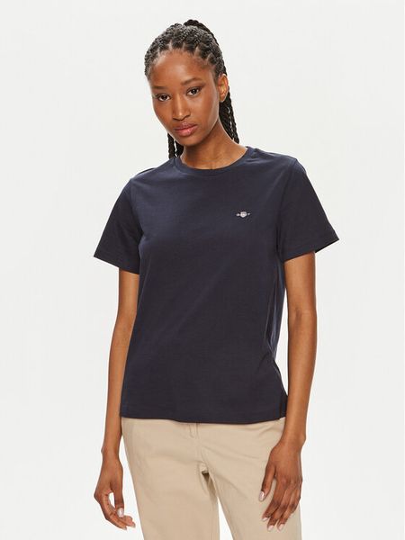 Gant T-Shirt Shield 4200200 Granatowy Regular Fit. Niebieskie t-shirty damskie Gant, xs, bez wzorów, z bawełny, bez kołnierzyka. Za 109.99 zł.