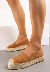 Brązowe Klasyczne Wsuwane Espadryle z Plecionką Wokół Podeszwy Gemelle. Brązowe espadryle damskie Born2be, bez wzorów, bez obcasa. Za 44.99 zł.