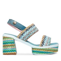 Sandały Laura Vita. Niebieskie sandały damskie LAURA VITA, bez wzorów, bez obcasa, na słupku, bez zapięcia. Za 389.99 zł.