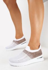 Biało-Beżowe Wsuwane Buty Sportowe z Elastyczną Cholewką z Efektem Ombre Erimla. Białe obuwie sportowe casual damskie Born2be. Za 49.99 zł.
