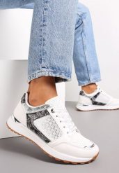 Białe Płaskie Sneakersy Przed Kostkę z Ozdobną Cholewką Tritari. Białe obuwie sportowe damskie Renee, przed kostkę, bez zapięcia. Za 89.99 zł.