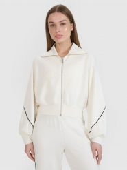 4F Bluza dresowa rozpinana bez kaptura damska 4F x Anna Lewandowska - biała M. Białe kardigany damskie 4F, m, bez wzorów, z dresówki. Za 159.99 zł.