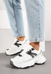 Białe Sneakersy na Grubej Tłoczonej Podeszwie z Metaliczną Wstawką Alanelis. Białe obuwie sportowe damskie Born2be, z jeansu, bez zapięcia. Za 84.99 zł.