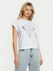 Guess T-Shirt W5RI06 I3Z14 Biały Regular Fit. Białe t-shirty damskie Guess, s, z aplikacjami, z bawełny, bez kołnierzyka. Za 129.99 zł.