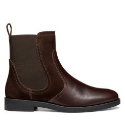 Sztyblety Geox. Brązowe botki damskie Geox, bez obcasa, na płaskiej podeszwie, bez zapięcia. Za 549.99 zł.