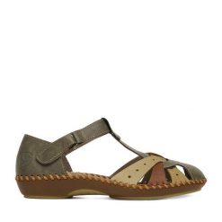 Sandały Rieker. Zielone sandały damskie Rieker, bez wzorów, bez obcasa, na płaskiej podeszwie, bez zapięcia. Za 339.99 zł.