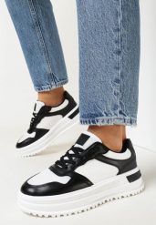 Czarne Sneakersy na Grubej Podeszwie z Brokatowymi Wstawkami Jakelina. Białe obuwie sportowe damskie Born2be, bez zapięcia. Za 84.99 zł.