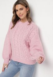 Różowy Sweter z Wełną Zdobiony Warkoczowym Splotem Lakkaria. Czerwone swetry klasyczne damskie Born2be, z jeansu, bez kołnierzyka. Za 159.99 zł.