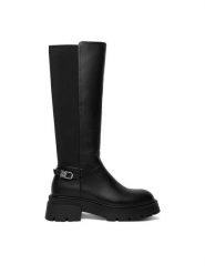 Nine West Kozaki CEO-MUNA-01 Czarny. Czarne kozaki damskie Nine West, z materiału, bez obcasa, na płaskiej podeszwie, bez zapięcia. Za 349.99 zł.