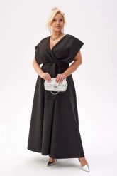 Elegancka czarna sukienka Flavia na wesele PLUS SIZE XXL. Czarne sukienki damskie Moda Size Plus Iwanek, bez wzorów, z elastanu, eleganckie, bez ramiączek. Za 429.90 zł.