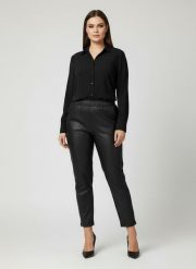 Eleganckie czarne spodnie BengaMetallic04 7/8 o kroju slim fit PLUS SIZE XXL OVERSIZE JESIEŃ. Czarne spodnie materiałowe damskie Moda Size Plus Iwanek, bez wzorów, z elastanu. Za 199.90 zł.