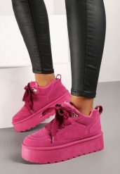 Fuksjowe Sneakersy Vices Stylizowane na Śniegowce na Platformie Obszyte Futerkiem Naleris. Czerwone obuwie sportowe damskie Renee, z futra, bez zapięcia. Za 84.99 zł.