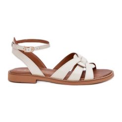 Lewski Shoes Skórzane Sandały Damskie Na Płaskim Obcasie Zazoo 3688 Ecru białe. Białe sandały damskie bez wzorów, ze skóry, bez obcasa, na płaskiej podeszwie, bez zapięcia. Za 418.45 zł.