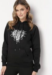 Czarna Bluza z Kapturem i Nadrukiem oraz Ściągaczami Sitta. Czarne bluzy damskie Born2be, l, bez wzorów, z kapturem. Za 74.99 zł.
