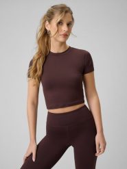 4F T-shirt slim gładki damski - brązowy M. Brązowe t-shirty damskie 4F, m, bez wzorów, z materiału, bez kołnierzyka. Za 89.99 zł.