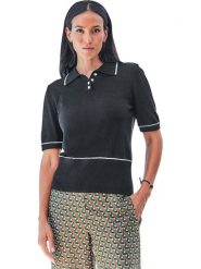 Heine Koszulka polo w kolorze czarnym rozmiar: 38. Czarne bluzki damskie Heine, bez wzorów, bez kołnierzyka, bez ramiączek. Za 63.95 zł.