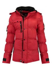Geographical Norway Kurtka zimowa "Bonapart" w kolorze czerwonym rozmiar: XL. Czerwone kurtki damskie Geographical Norway, na zimę, xl, bez wzorów, z puchu, bez kaptura. Za 237.17 zł.