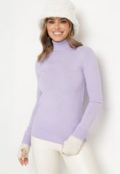Fioletowy Golf w Klasycznym Stylu Tasfedi. Fioletowe golfy damskie Born2be, m, bez wzorów, z jeansu, bez ramiączek. Za 74.99 zł.