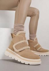 Ciemnobeżowe Śniegowce z Przeszyciami i Futerkiem Newella. Brązowe śniegowce damskie Born2be, z jeansu. Za 129.99 zł.