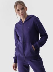 4F Bluza dresowa rozpinana z kapturem damska - granatowa S. Niebieskie bluzy damskie 4F, s, bez wzorów, z bawełny, z kapturem. W wyprzedaży za 119.99 zł.