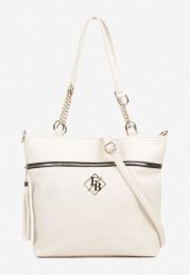 Biała Torebka Shopperka z Ozdobnymi Rączkami Aplikacją i Dodatkowym Paskiem Idariona. Białe shopper bag Born2be, z aplikacjami, z jeansu, na ramię, bez dodatków. Za 99.99 zł.