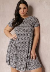 Czarno-Beżowa Sukienka Mini z Krótkimi Rękawami i Wzorem w Kwiaty Cassatha. Czarne sukienki damskie Renee, bez wzorów, bez ramiączek. W wyprzedaży za 47.99 zł.