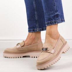 Beżowe loafersy damskie, zamszowe mokasyny Potocki 21342. Brązowe mokasyny damskie POTOCKI, na jesień, z zamszu, bez obcasa. Za 169.00 zł.