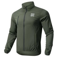 Kurtka z kapturem odblaskowa z kieszeniami na rower. Zielone kurtki damskie ROCKBROS, l, bez wzorów, z materiału, z kapturem. Za 429.99 zł.