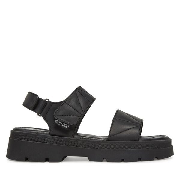 Sandały Beverly Hills Polo Club. Czarne sandały damskie Beverly Hills Polo Club, bez wzorów, bez obcasa, na płaskiej podeszwie, bez zapięcia. Za 167.99 zł.