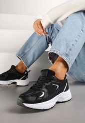 Czarne Sneakersy na Grubej Podeszwie z Cholewką z Siateczką Zollexia. Czarne obuwie sportowe casual damskie Renee, z jeansu. Za 89.99 zł.