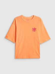 4F T-shirt boxy z nadrukiem damski - pomarańczowy S. Brązowe t-shirty damskie 4F, s, bez wzorów, z bawełny, bez kołnierzyka. Za 69.99 zł.