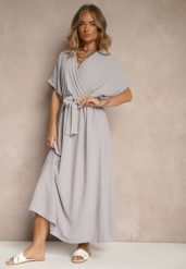 Szara Rozkloszowana Sukienka z Bawełną i Paskiem Lunapinia. Szare sukienki damskie Renee, bez wzorów, z bawełny, bez ramiączek. W wyprzedaży za 63.99 zł.