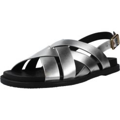 Sandały GEOX D ADELASH Srebrny. Szare sandały damskie Geox, bez wzorów, ze skóry, bez obcasa, bez zapięcia. Za 366.99 zł.