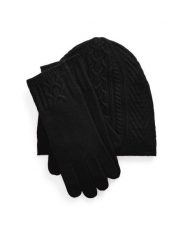LAUREN RALPH LAUREN Zestaw czapka, szalik i rękawiczki 454960056002 Czarny. Czarne szaliki damskie Lauren Ralph Lauren, bez wzorów, z materiału. Za 939.99 zł.
