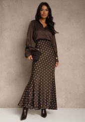 Brązowa Spódnica High Waist w Kropki o Trapezowym Kroju Ravea. Brązowe spódnice damskie Renee, do pracy, l, bez wzorów, biznesowe, maxi. Za 109.99 zł.