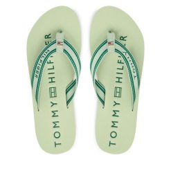 Japonki Tommy Hilfiger. Zielone klapki damskie Tommy Hilfiger, bez wzorów, bez obcasa, bez zapięcia. Za 169.99 zł.