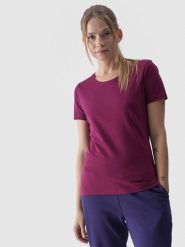 4F T-shirt slim gładki damski - fioletowy S. Fioletowe t-shirty damskie 4F, s, bez wzorów, z bawełny, bez kołnierzyka. W wyprzedaży za 29.99 zł.