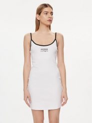 Guess Sukienka codzienna E4GK00 KBP41 Biały Slim Fit. Białe sukienki damskie Guess, z aplikacjami, z bawełny, bez ramiączek. Za 109.99 zł.