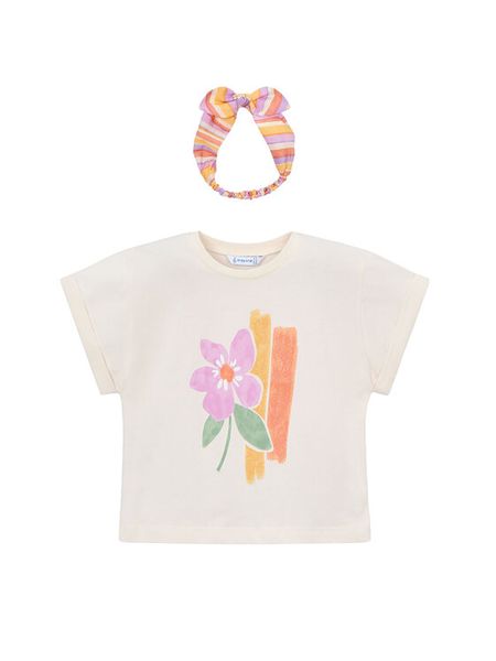 Mayoral T-Shirt 3010 Écru Regular Fit. Białe koszulki i t-shirty dziewczęce Mayoral, bez wzorów, z bawełny, bez kołnierzyka, bez ramiączek. Za 89.99 zł.