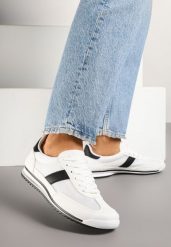 Białe Sneakersy Ozdobione Paskiem Cleova. Białe obuwie sportowe damskie Renee, z jeansu, bez zapięcia. Za 69.99 zł.
