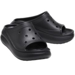 Klapki Crocs Crush Slide 208731-001 czarne. Czarne klapki damskie bez wzorów, z materiału, bez obcasa, bez zapięcia. Za 345.55 zł.