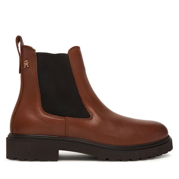 Sztyblety Tommy Hilfiger. Brązowe botki damskie Tommy Hilfiger, bez obcasa, na płaskiej podeszwie, bez zapięcia. Za 499.99 zł.