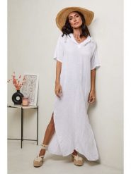 Le Monde du Lin Lniana sukienka w kolorze białym rozmiar: 36/38. Białe sukienki damskie Le Monde du Lin, bez wzorów, ze lnu, bez ramiączek. Za 208.36 zł.