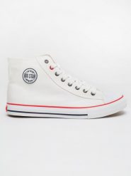Trampki damskie wysokie białe JJ274A505 101. Białe trampki damskie Big Star, bez wzorów, z jeansu, bez zapięcia. W wyprzedaży za 88.99 zł.