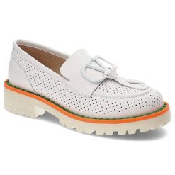 Białe Półbuty Artiker Damskie Modne Skórzane Buty. Białe półbuty damskie Artiker, na wiosnę, z aplikacjami, ze skóry, bez obcasa, bez zapięcia. Za 369.00 zł.