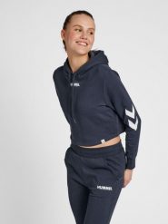 Damska bluza z kapturem crop top Hummel hmlLEGACY. Niebieskie bluzy damskie Hummel, s, bez wzorów, z bawełny, z kapturem. Za 219.50 zł.