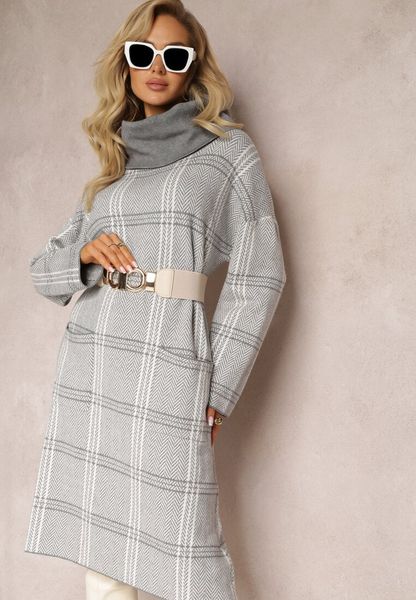 Szara Sweterkowa Sukienka Oversize z Szerokim Golfem Arnca. Szare sukienki damskie Renee, bez wzorów, z jeansu, eleganckie, bez ramiączek. Za 109.99 zł.