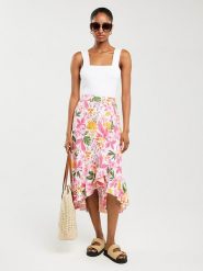 BIG STAR Spódnica w kolorze biało-różowym rozmiar: S. Białe spódnice damskie Big Star, na co dzień, s, bez wzorów, z wiskozy, retro, midi. Za 99.99 zł.