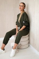 Komplet z wiskozy bluza + spodnie khaki. Brązowe bluzy damskie Kesi Włoski, l, bez wzorów, z dresówki, bez kaptura. Za 342.93 zł.